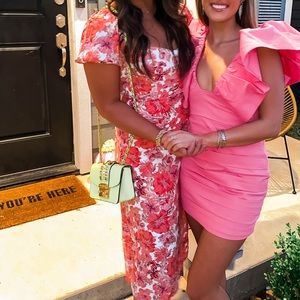 hello molly pink floral midi dress